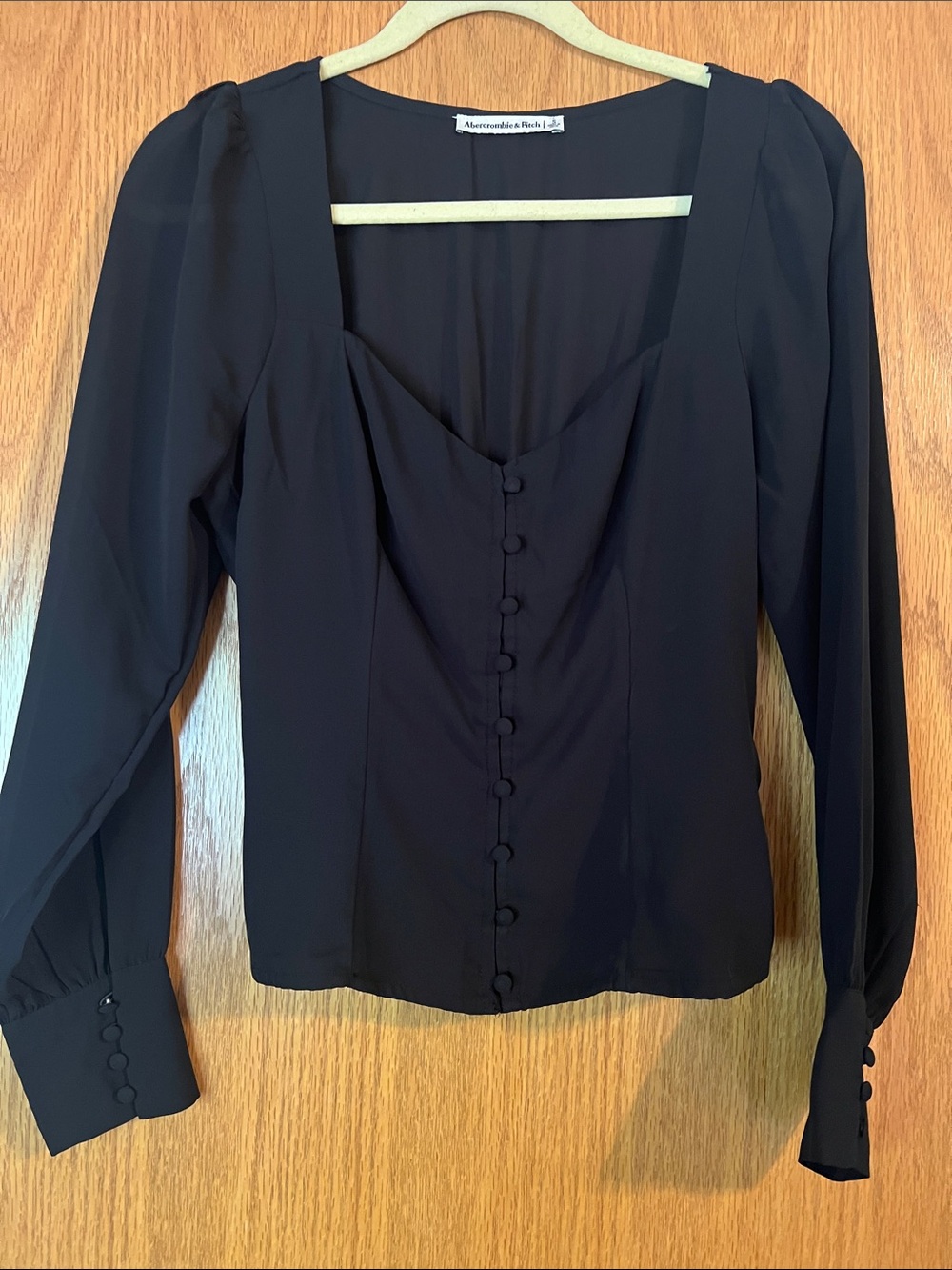 Abercrombie & Fitch Black Square Neck Button-Front Blouse